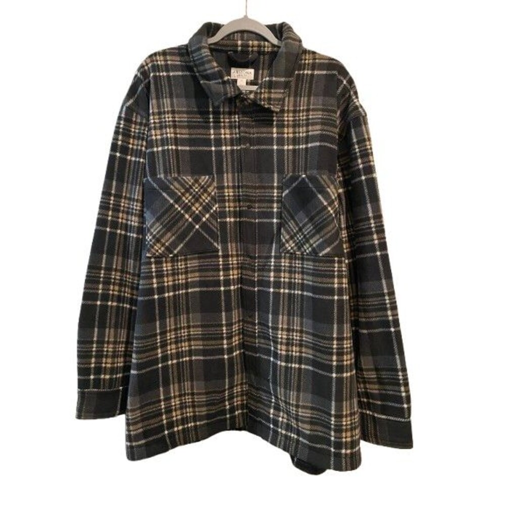 Men's 3XL Fleece Jacket Long Sleeve Collared Black Plaid Arizona Jean Co